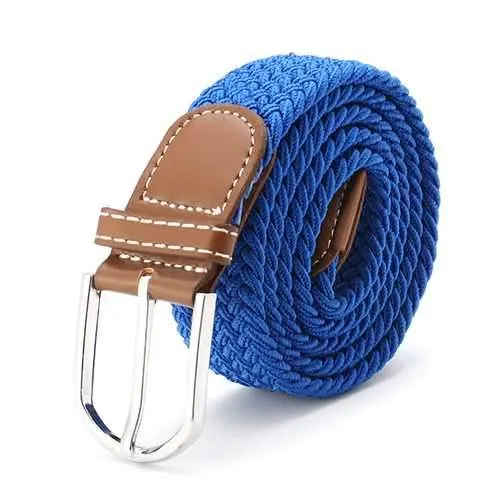 125CM Unisex Braided Elastic Woven Leather Stretchable Belt Trousers Pants Canvas Strip