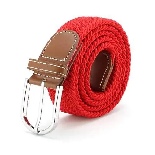 125CM Unisex Braided Elastic Woven Leather Stretchable Belt Trousers Pants Canvas Strip