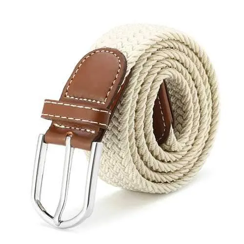 125CM Unisex Braided Elastic Woven Leather Stretchable Belt Trousers Pants Canvas Strip