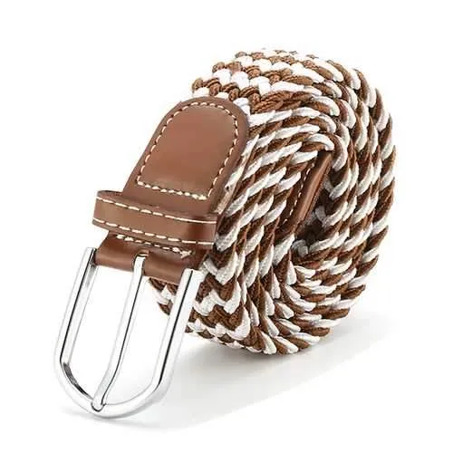 125CM Unisex Braided Elastic Woven Leather Stretchable Belt Trousers Pants Canvas Strip