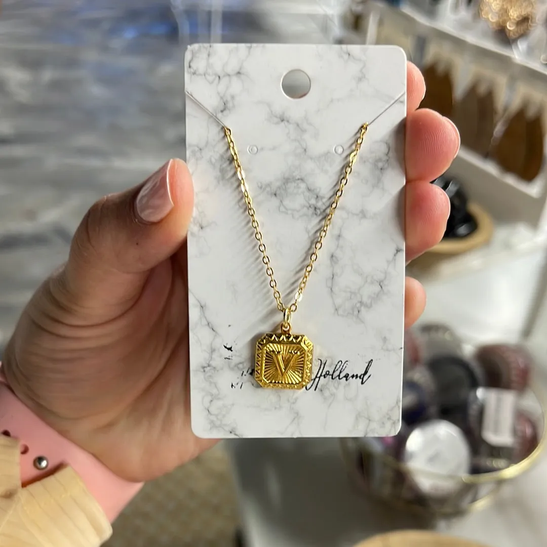 18K GOLD PLATED CARD MONOGRAM NECKLACE