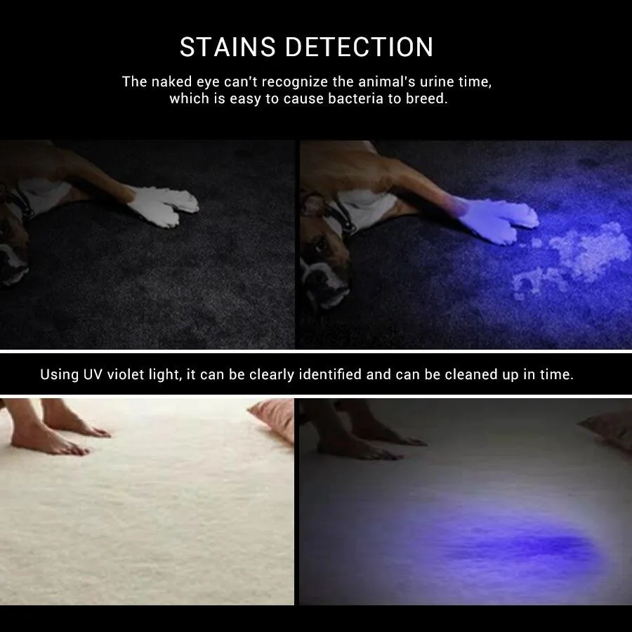 365nm UV Flashlight Black Light LED Ultra Violet Small Flashlights Pet Stains Scorpions Fluorescent Detector (No Battery Included)