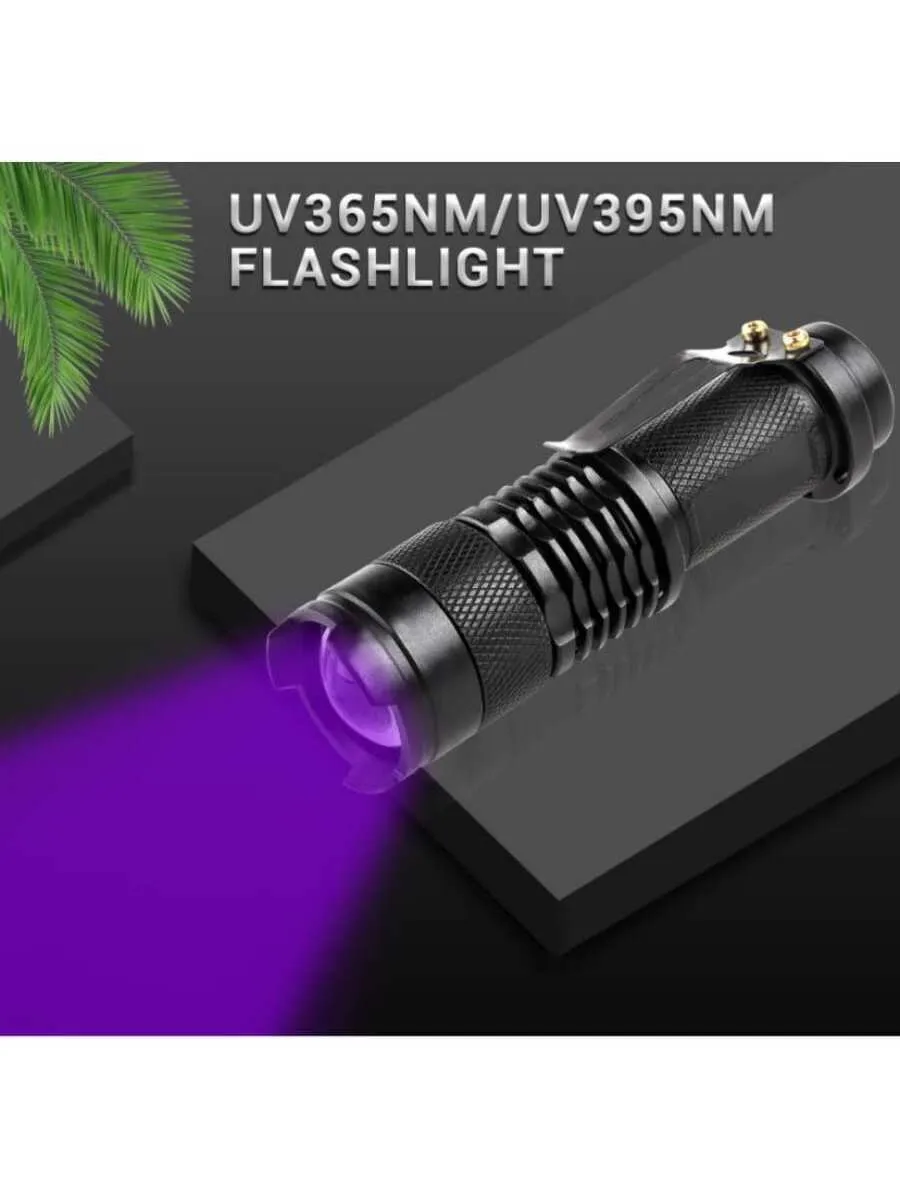 365nm UV Flashlight Black Light LED Ultra Violet Small Flashlights Pet Stains Scorpions Fluorescent Detector (No Battery Included)