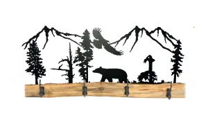 38 Inch Rustic Wooden Coat Racks - Metal Full Woodland Scene