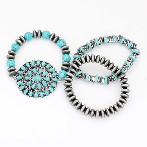 3PCS - Natural Stone Squash Blossom Stretch Bracelets
