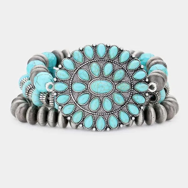 3PCS - Natural Stone Squash Blossom Stretch Bracelets