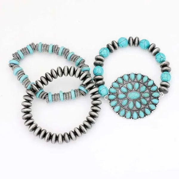 3PCS - Natural Stone Squash Blossom Stretch Bracelets