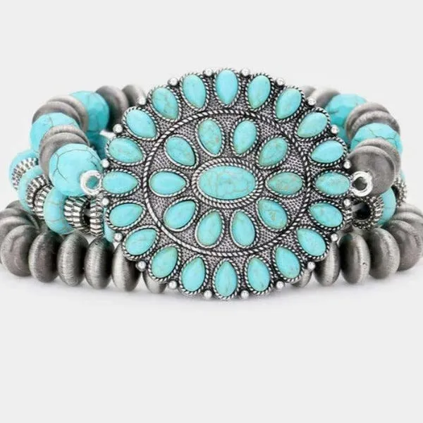 3PCS - Natural Stone Squash Blossom Stretch Bracelets