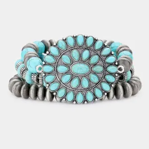 3PCS - Natural Stone Squash Blossom Stretch Bracelets