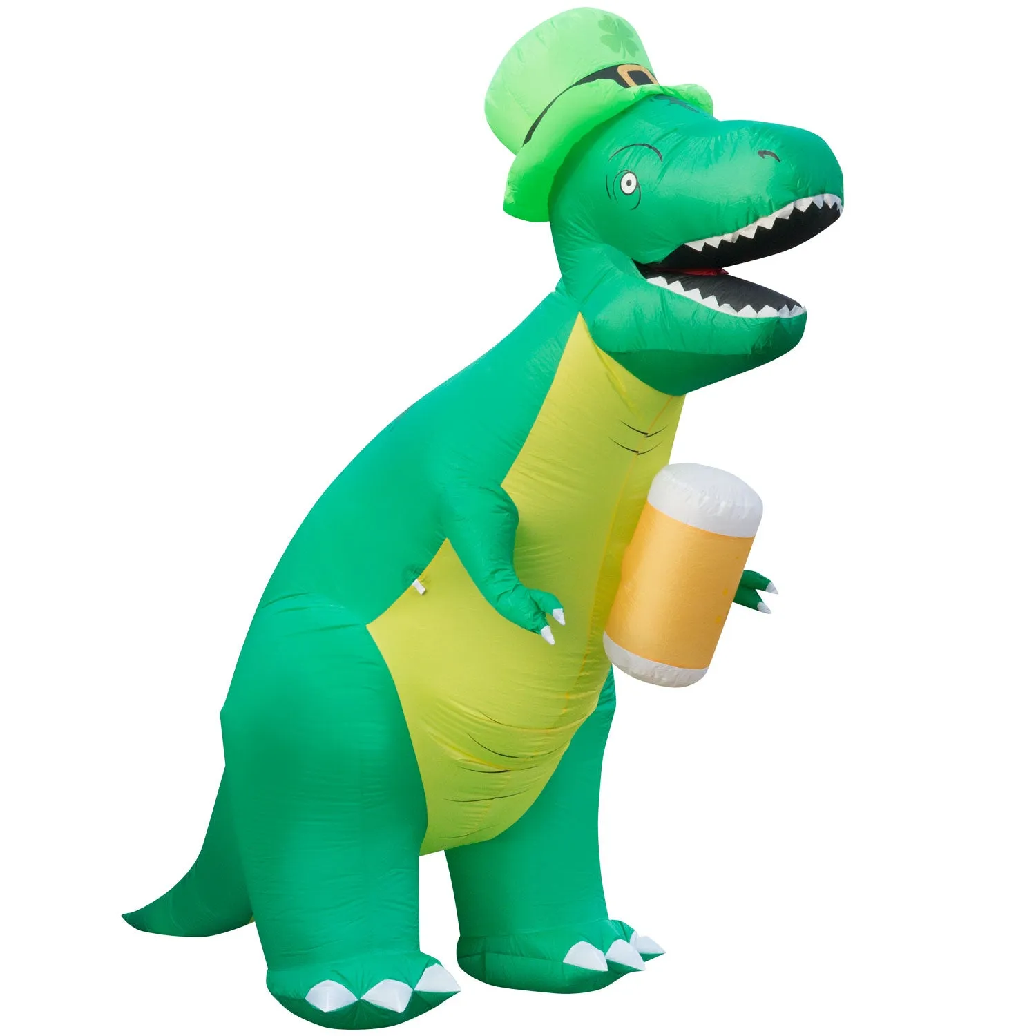 8ft Tall Saint Patrick's Day Leprechaun T-Rex Lawn Inflatable, Bright Lights, Built-in Fan, and Included Stakes and Ropes