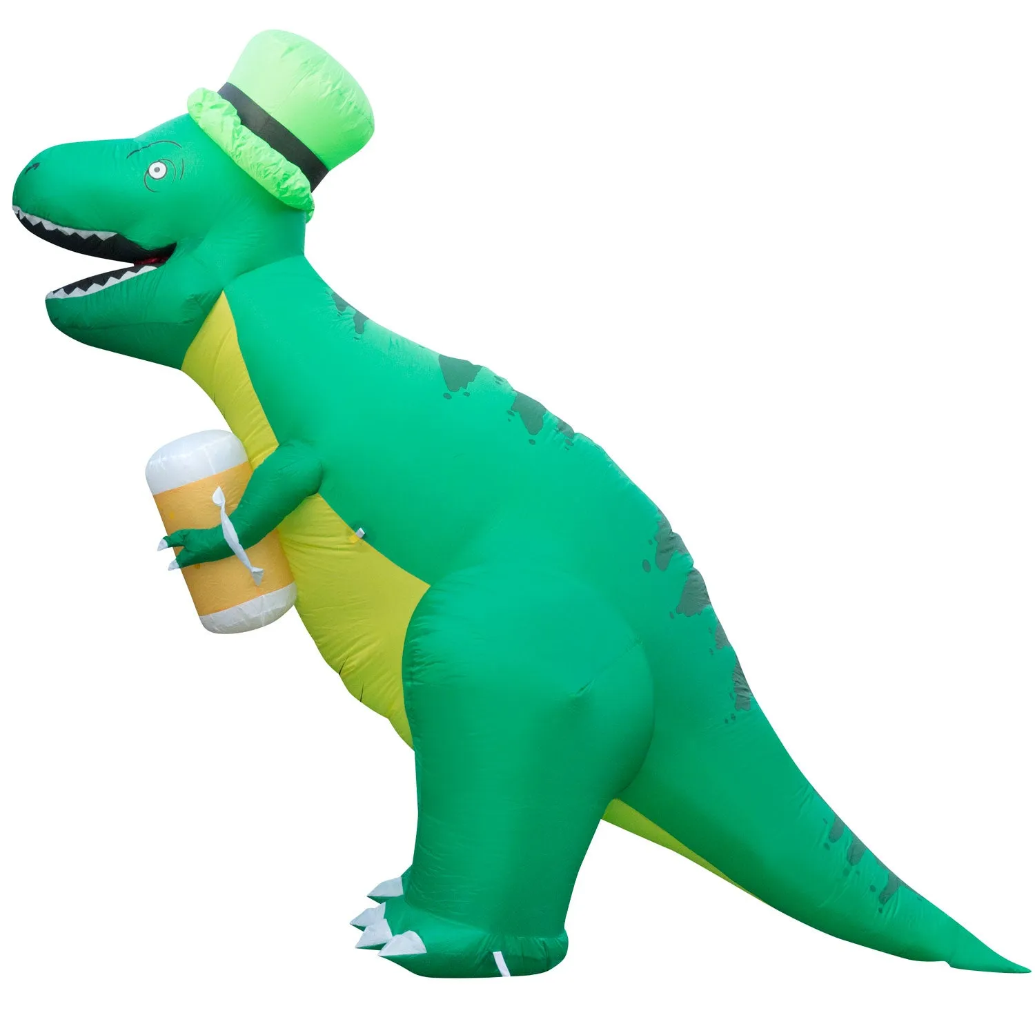 8ft Tall Saint Patrick's Day Leprechaun T-Rex Lawn Inflatable, Bright Lights, Built-in Fan, and Included Stakes and Ropes