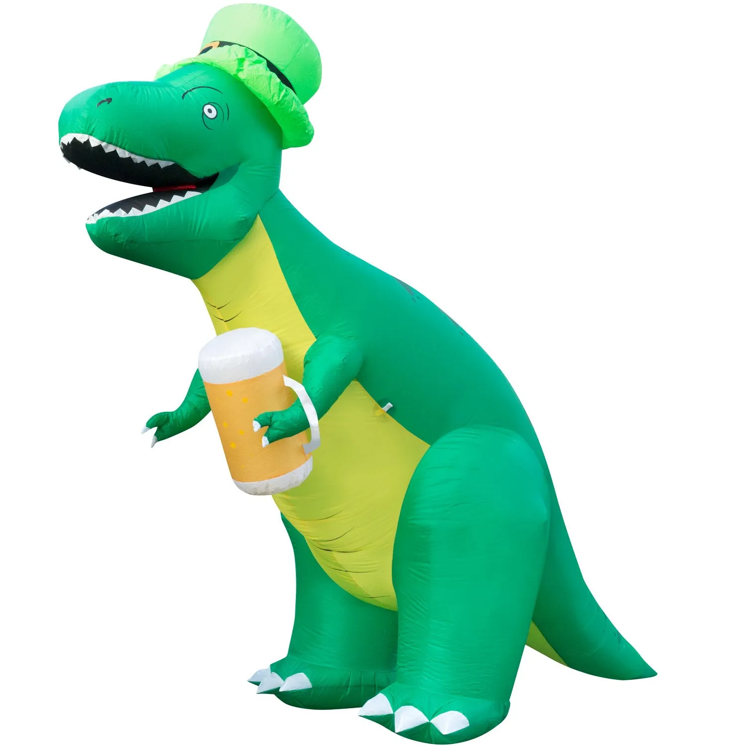 8ft Tall Saint Patrick's Day Leprechaun T-Rex Lawn Inflatable, Bright Lights, Built-in Fan, and Included Stakes and Ropes
