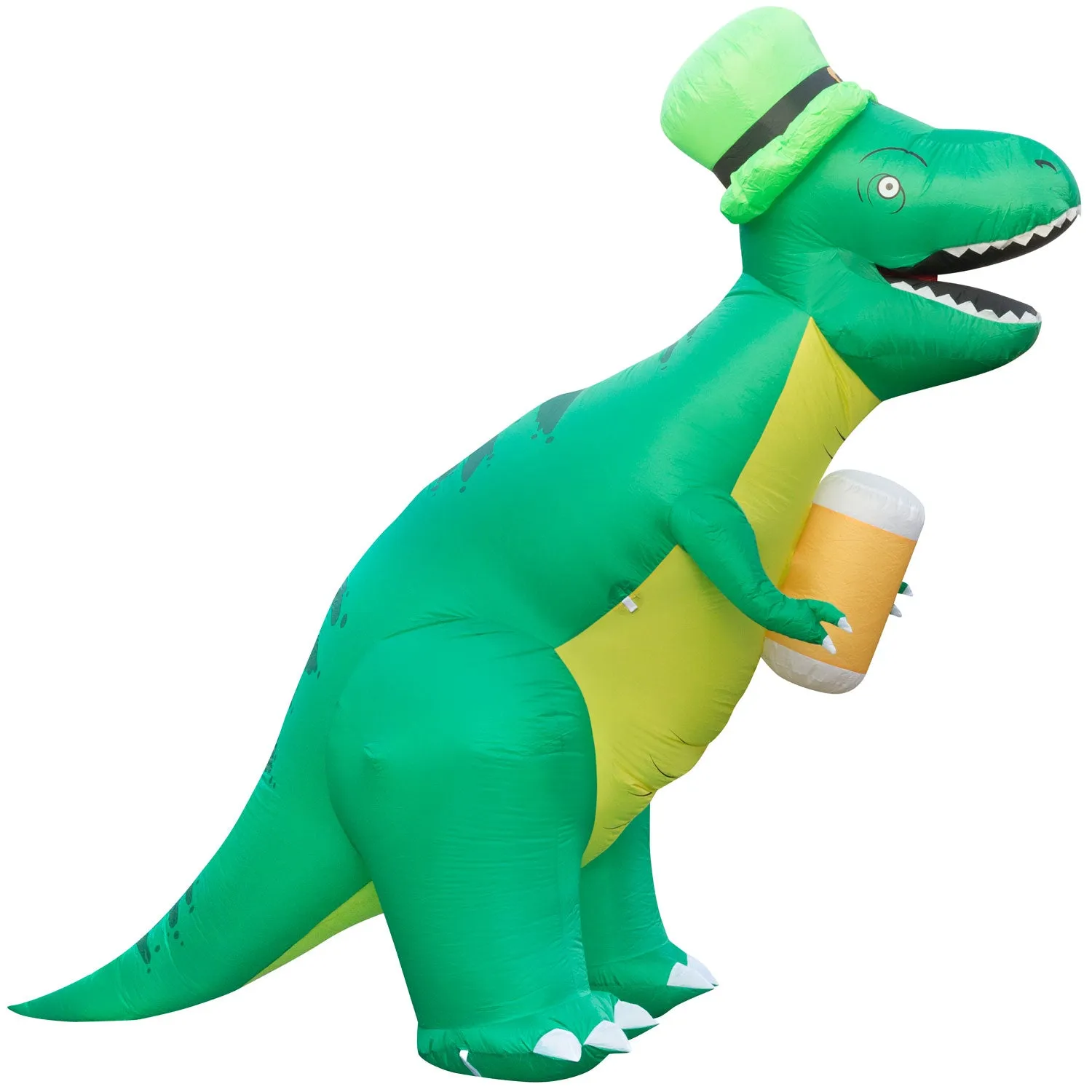 8ft Tall Saint Patrick's Day Leprechaun T-Rex Lawn Inflatable, Bright Lights, Built-in Fan, and Included Stakes and Ropes