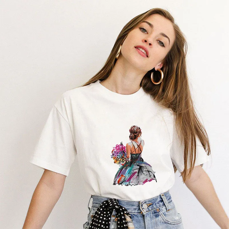 Acrylic Painting of a Lady Cotton Tee
