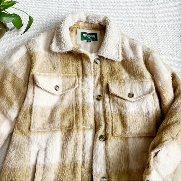American Eagle Fleece Lined Brushed Flannel Oversized Tartan Plaid Barn Jacket