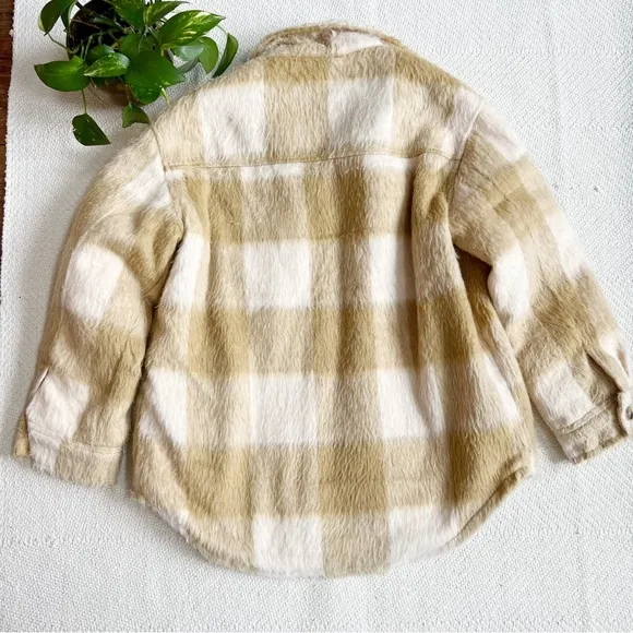 American Eagle Fleece Lined Brushed Flannel Oversized Tartan Plaid Barn Jacket