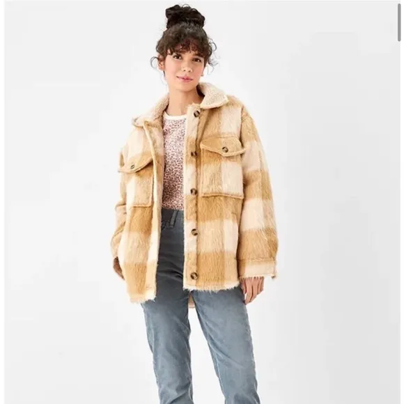 American Eagle Fleece Lined Brushed Flannel Oversized Tartan Plaid Barn Jacket