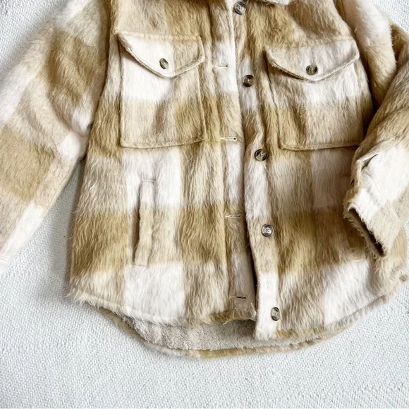 American Eagle Fleece Lined Brushed Flannel Oversized Tartan Plaid Barn Jacket