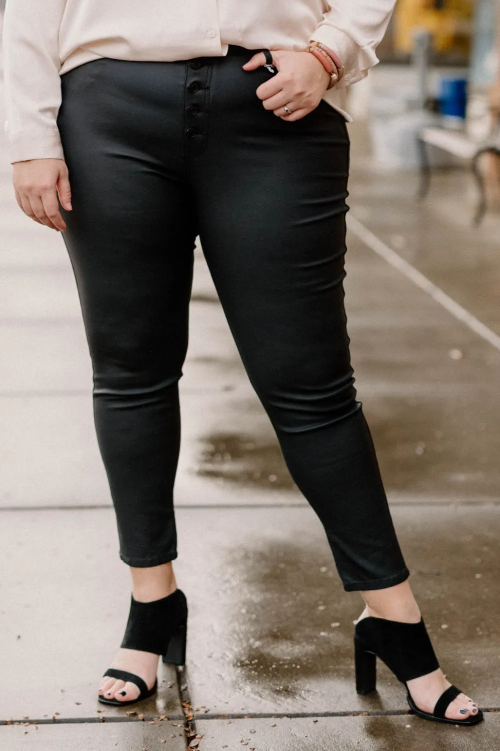 Autumn High Rise Faux Leather Ankle Pants by KanCan in (Sizes 2-22)