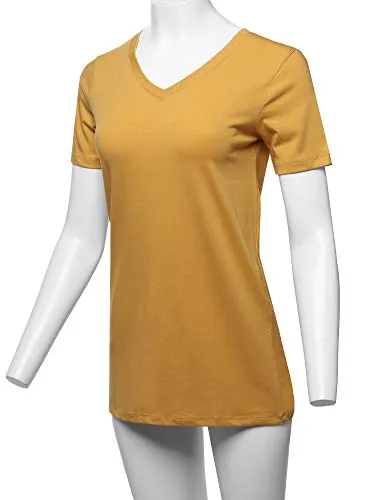 Basic Premium Cotton Short Sleeve V-Neck T Shirt Tee Tops Golden Mustard S