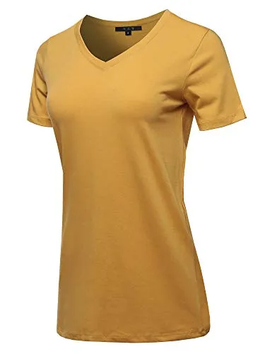 Basic Premium Cotton Short Sleeve V-Neck T Shirt Tee Tops Golden Mustard S