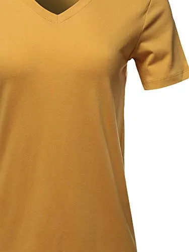 Basic Premium Cotton Short Sleeve V-Neck T Shirt Tee Tops Golden Mustard S