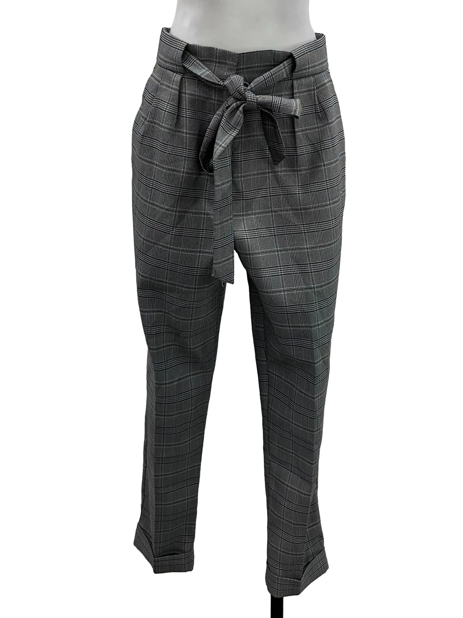 Black Checkered Paperbag Pants