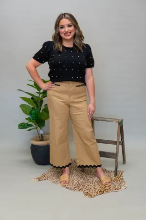 Black Short Sleeve Sweater w/ Pearls ILT3051