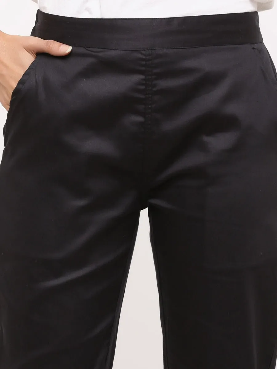 Black Solid Cotton Lycra Pants