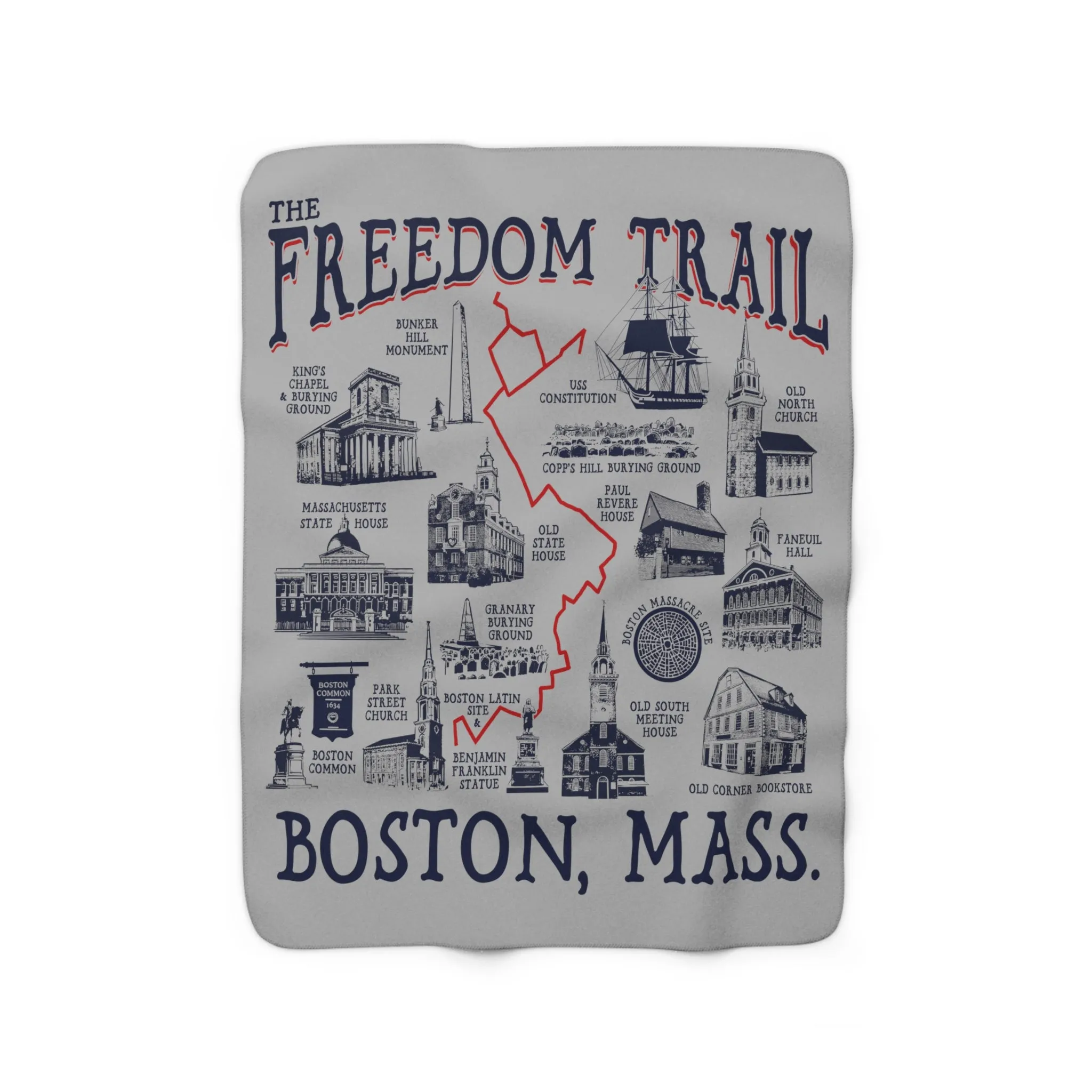Boston Freedom Trail Sherpa Fleece Blanket