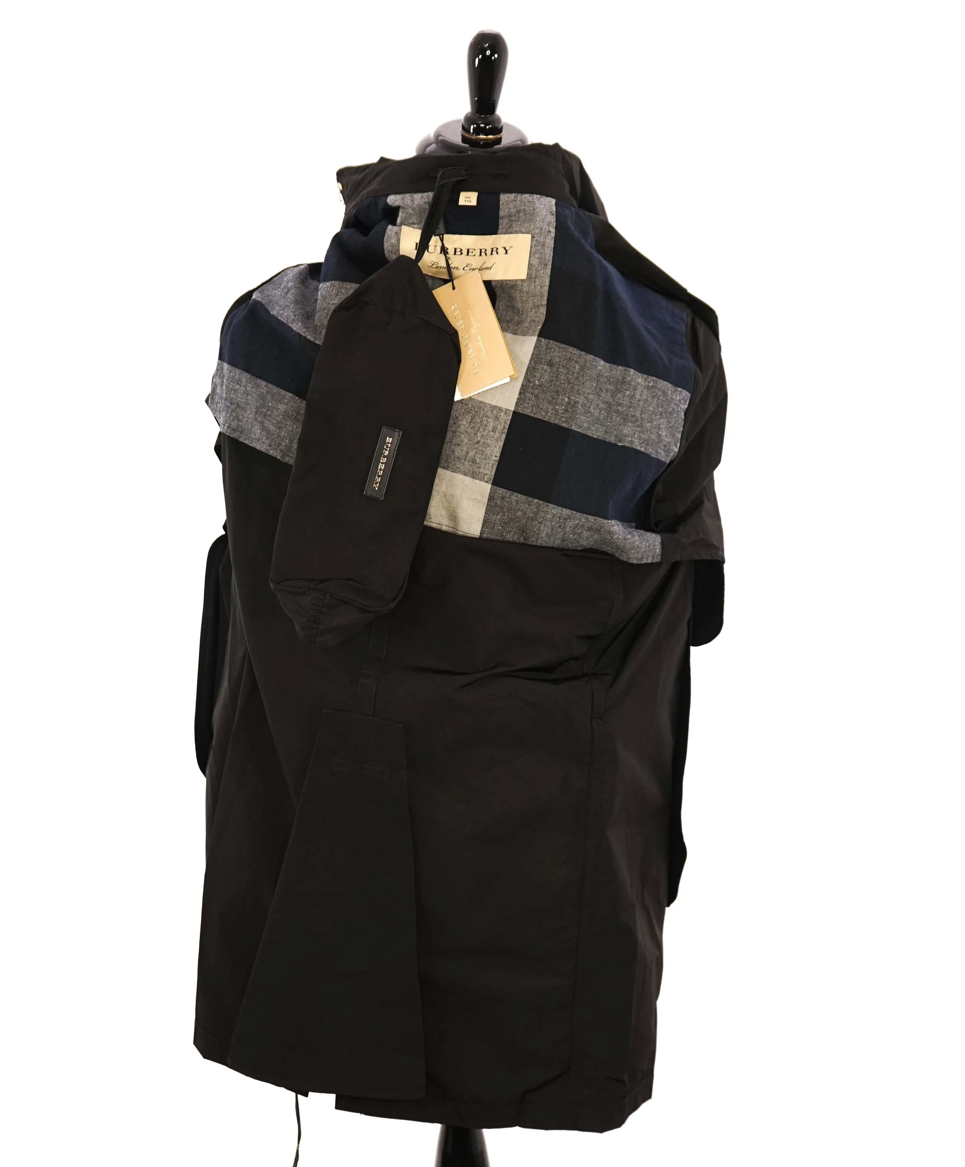 BURBERRY LONDON ENGLAND - Black PACKABLE Heritage LOGO Trench Coat - XXL