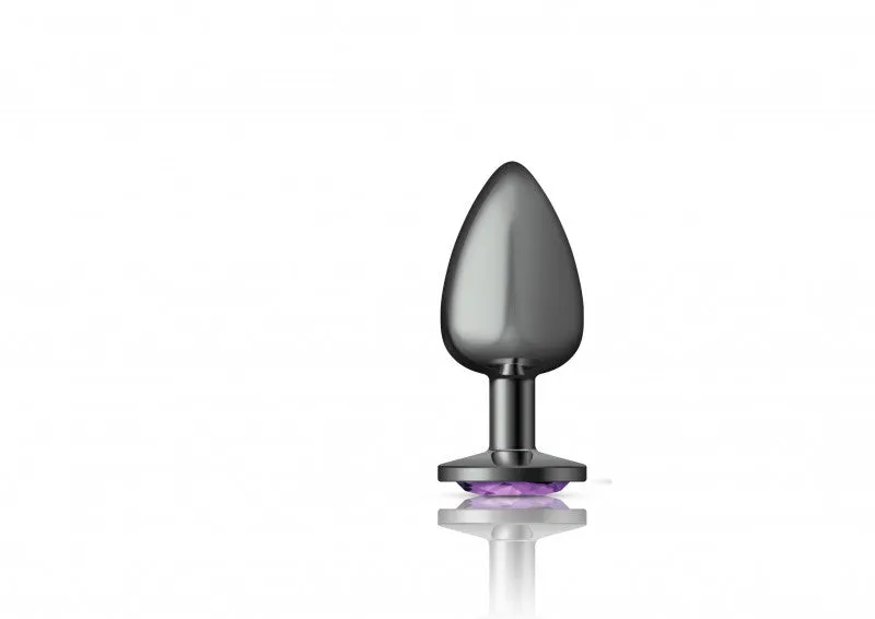 Cheeky Charms - Gunmetal Metal Butt Plug - Round - Deep Purple - Large