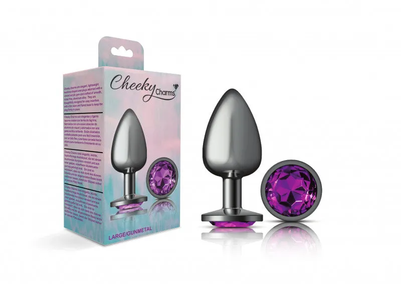 Cheeky Charms - Gunmetal Metal Butt Plug - Round - Deep Purple - Large