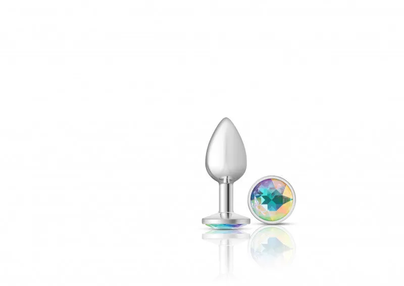 Cheeky Charms - Silver Metal Butt Plug - Round - Clear - Small