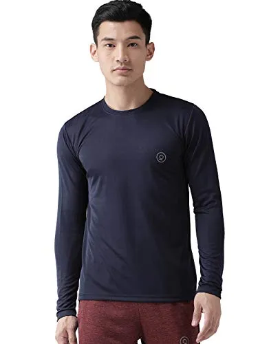 CHKOKKO Men Full Sleeve Active Wear Round Neck Regular Dry Fit Stretchable Yoga Gym Sports Tshirts (Medium, Navy Blue.)