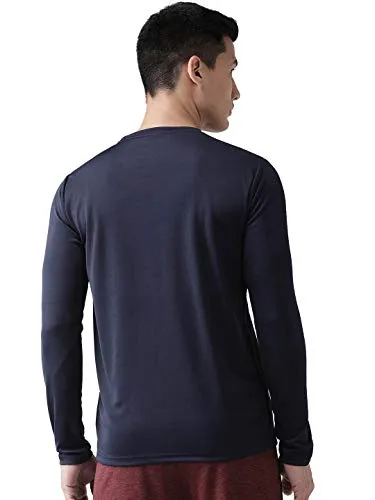 CHKOKKO Men Full Sleeve Active Wear Round Neck Regular Dry Fit Stretchable Yoga Gym Sports Tshirts (Medium, Navy Blue.)