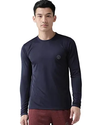 CHKOKKO Men Full Sleeve Active Wear Round Neck Regular Dry Fit Stretchable Yoga Gym Sports Tshirts (Medium, Navy Blue.)