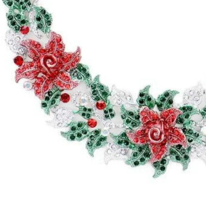 Christmas Flower Collar Evening Necklace Earring Ring Set