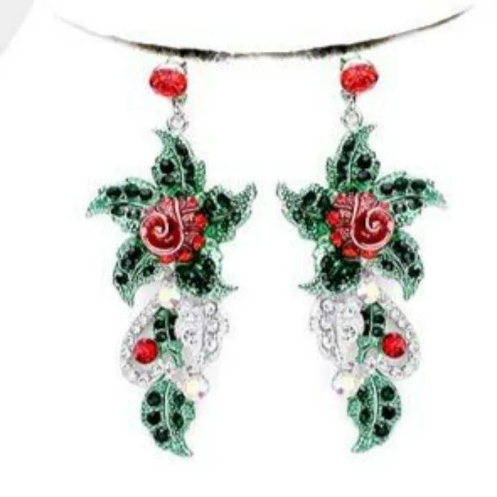 Christmas Flower Collar Evening Necklace Earring Ring Set