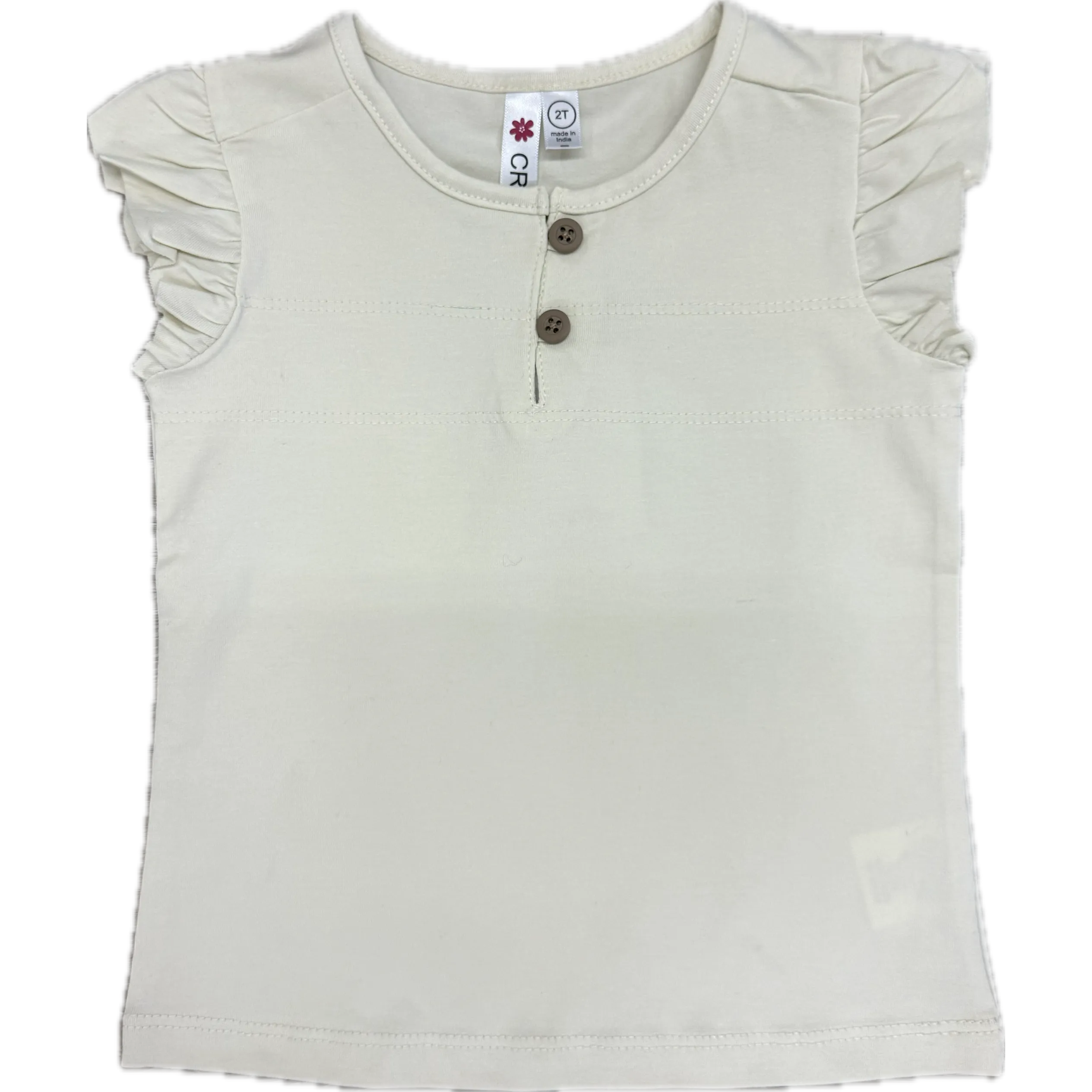 CR Sports Girls Ruffle Short Sleeve Top with Buttons