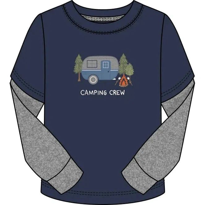 CR Sports Navy Camping Crew Applique Long Sleeve Top
