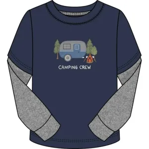 CR Sports Navy Camping Crew Applique Long Sleeve Top