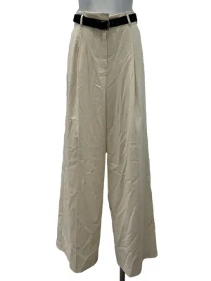 Cream Belt Straight Pants