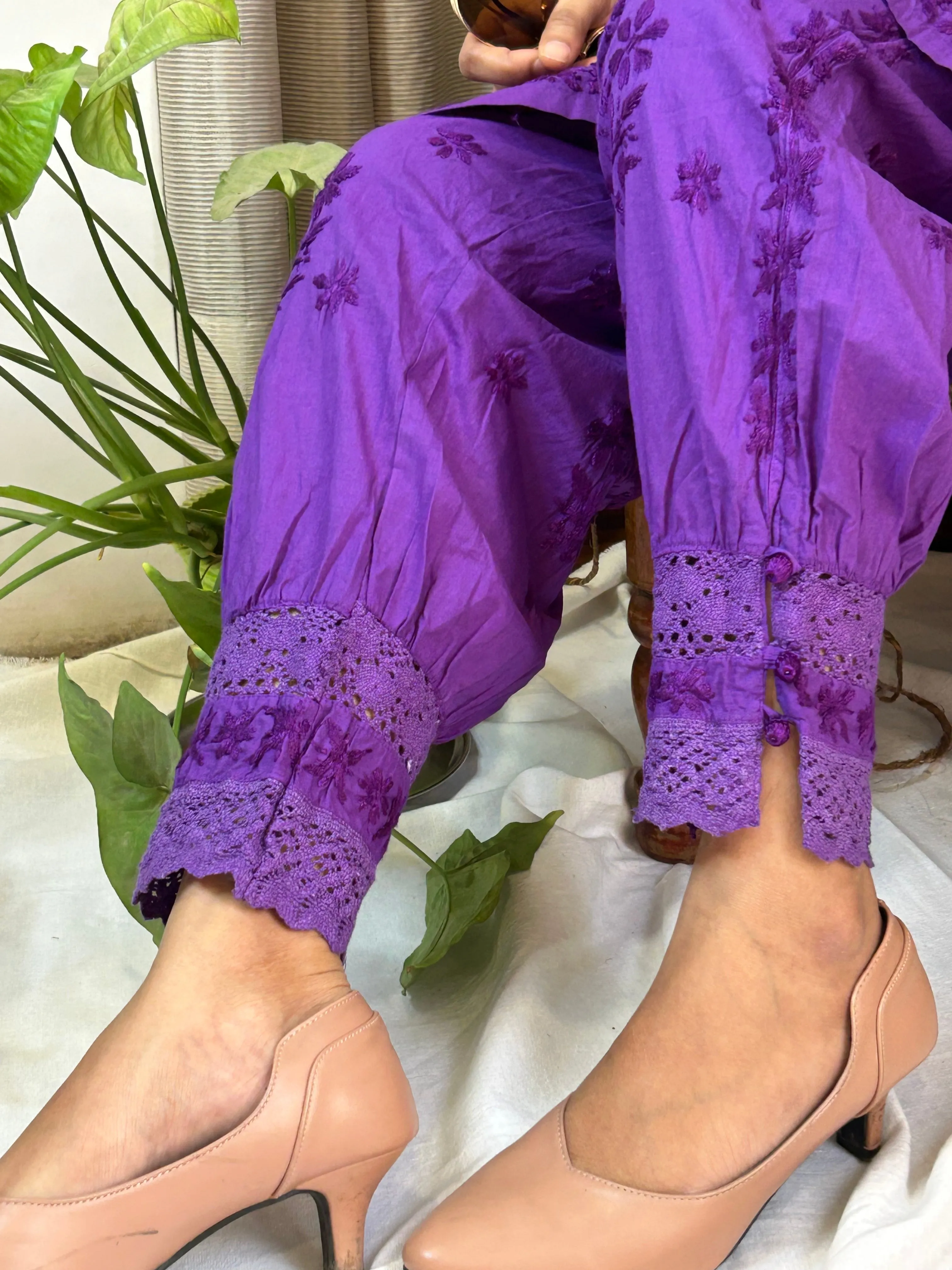 Dark Purple Chikankari Afghani Salwar