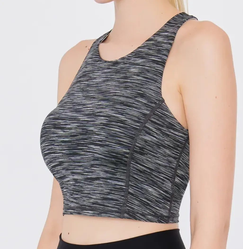 easyoga LA-VEDA Prima Cropped Tank - D51 Gray White Black Stripe