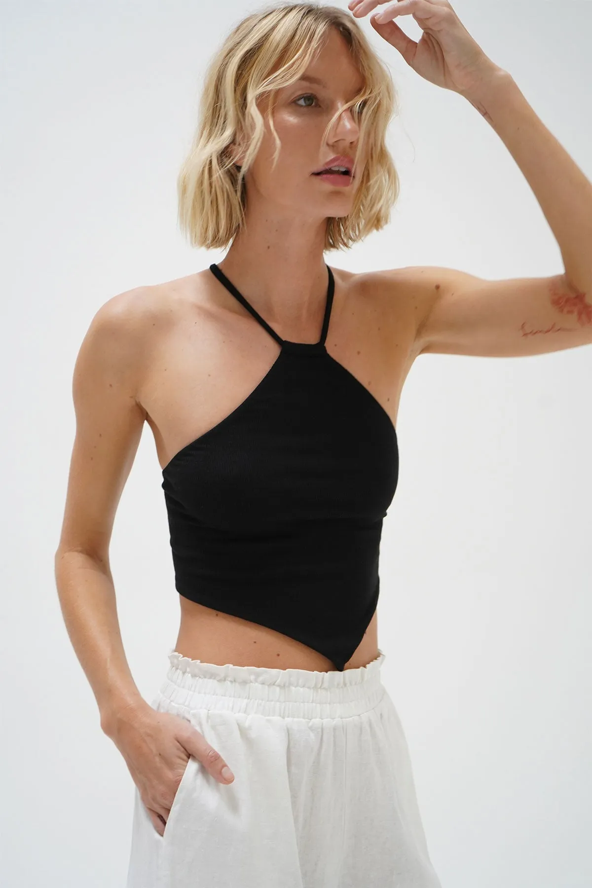 Emmy Double Layer Ribbed Top - Black