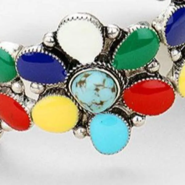 Floral Tribal Turquoise Teardrop Cluster Stretch Bracelet