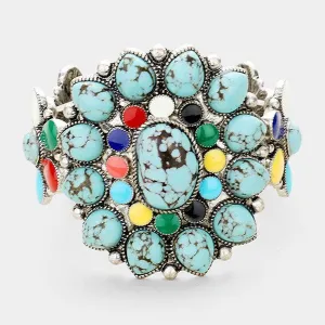 Floral Tribal Turquoise Teardrop Cluster Stretch Bracelet