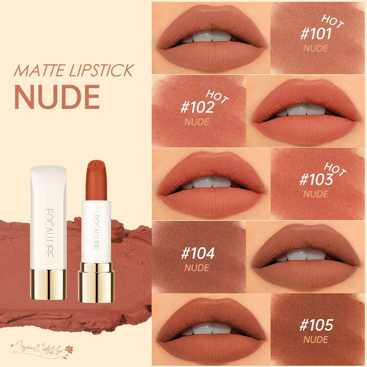 FOCALLURE Waterproof Natural Super Soft Matte Lipstick