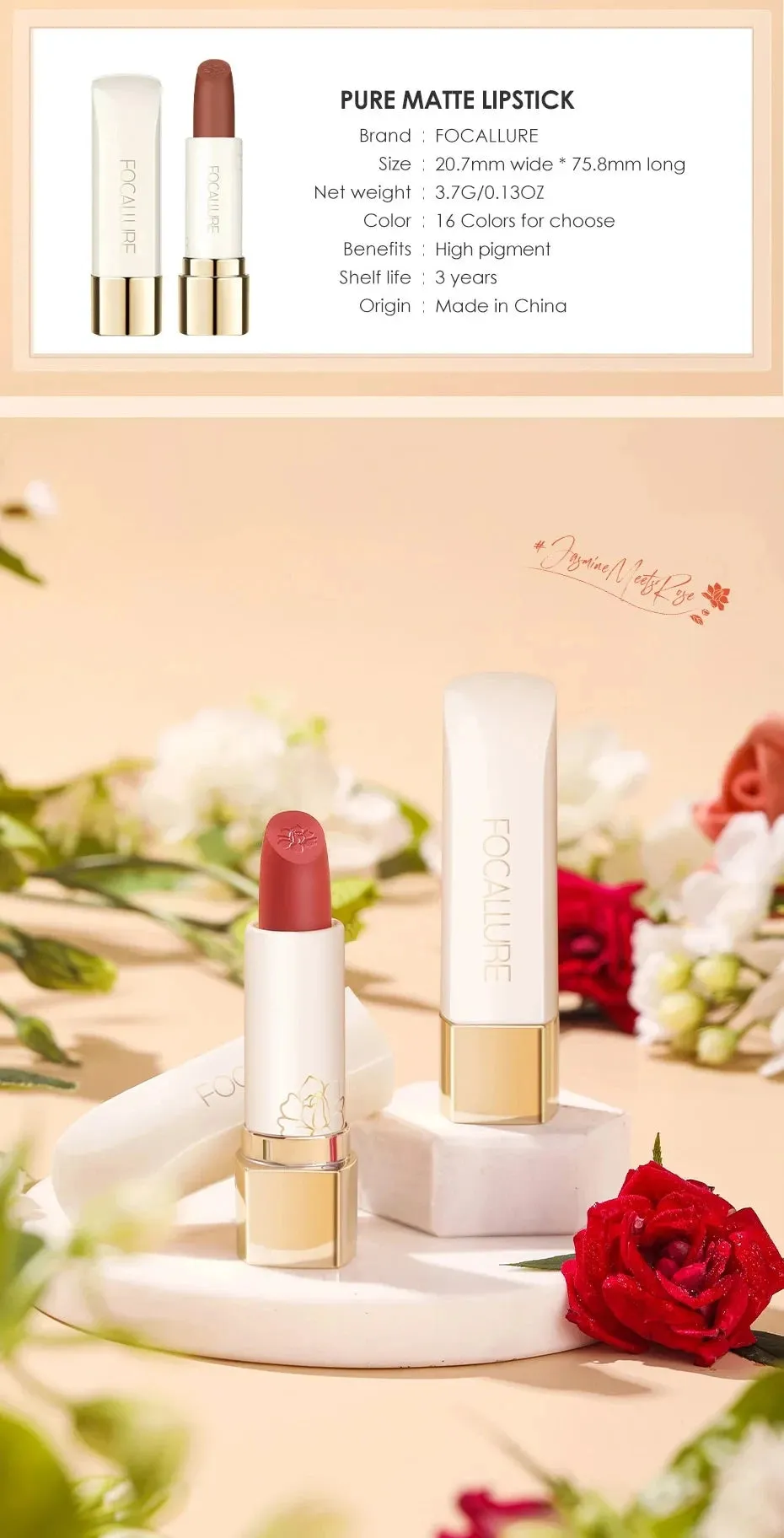 FOCALLURE Waterproof Natural Super Soft Matte Lipstick